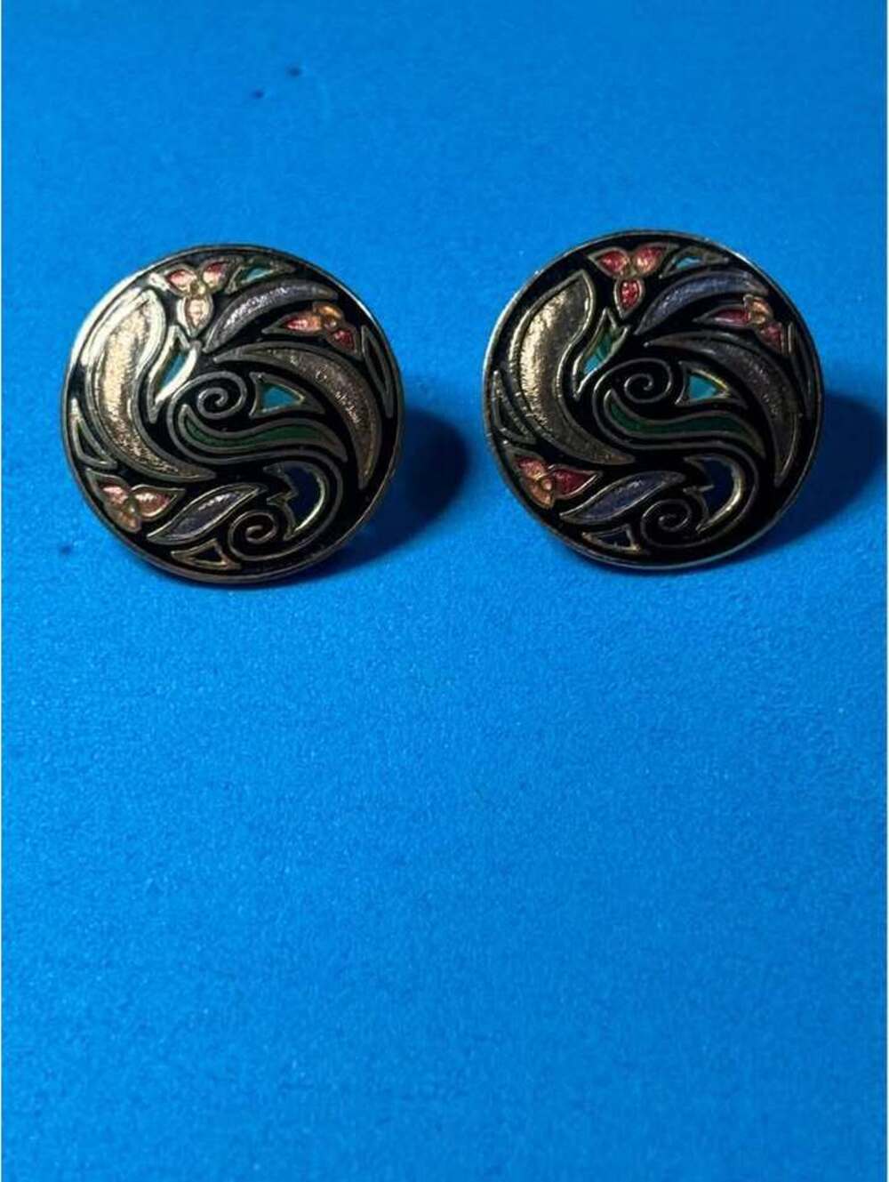 Vintage Enamel Cloisonne Stud Earrings